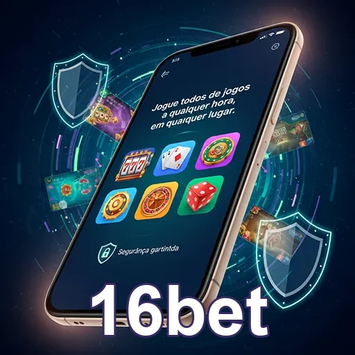 Imagem de celular com tela de slot no app casino 16bet, fácil de usar